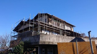 飯田市下久堅外壁塗装足場3