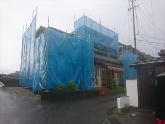 下伊那郡喬木村屋根外壁塗装足場メッシュ2