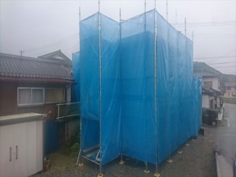 下伊那郡喬木村屋根外壁塗装足場メッシュ1