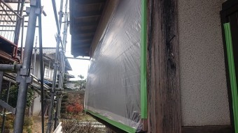 飯田市下久堅外壁塗装養生1