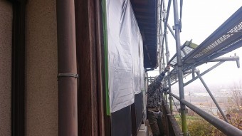 飯田市下久堅外壁塗装養生2