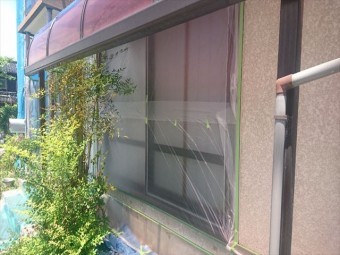 喬木村屋根外壁塗装養生2