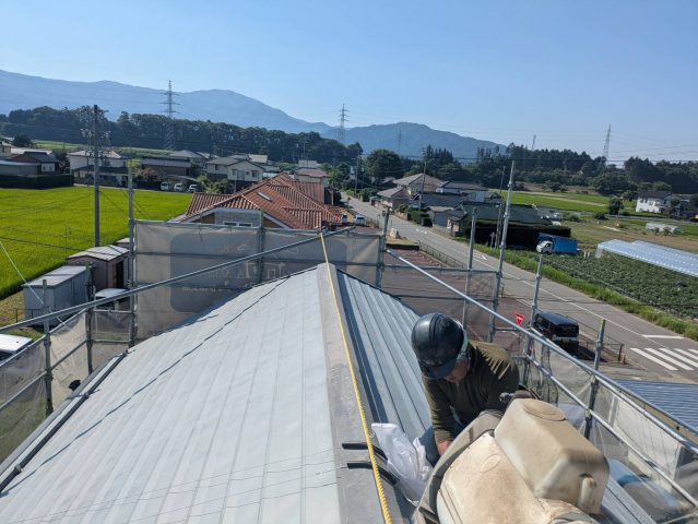 伊那市K邸太陽光パネル撤去　親綱設置