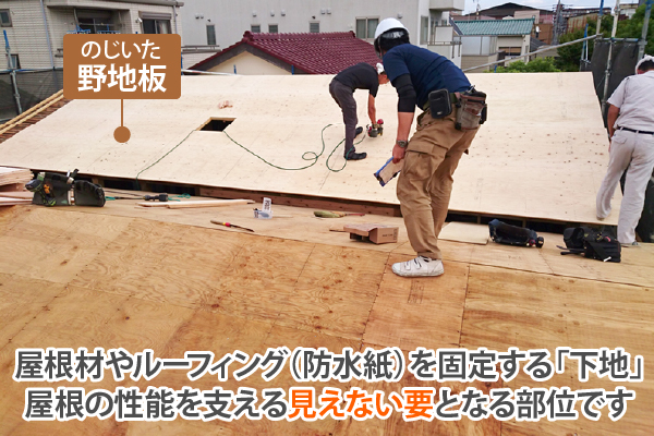 野地板 屋根材やルーフィング(防水紙)を固定する「下地」屋根の性能を支える見えない要となる部位です