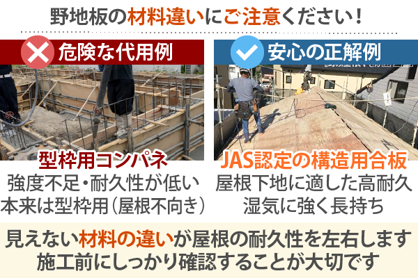 野地板の材料違いにご注意ください！